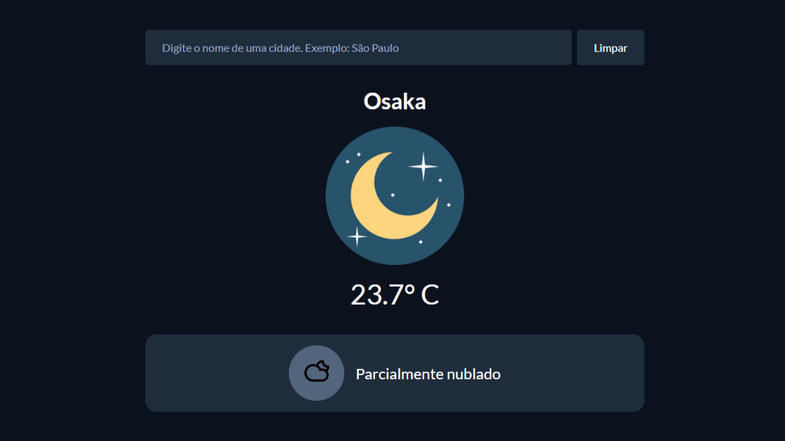 Captura de tela do Weather App, um site interativo para consultar o clima de qualquer cidade.
